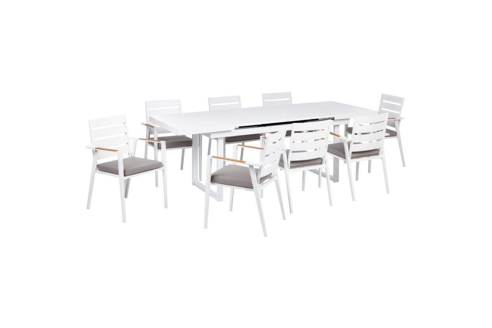 Matsalsset Valcanetto/Taviano Vitt/grått/ljust trä, 8-Sits