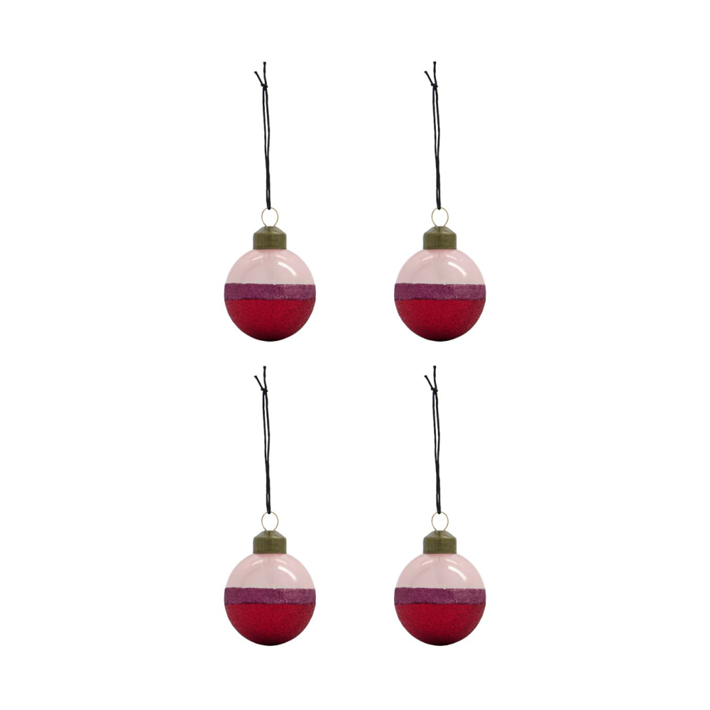 Stripe julkula Ø8 cm 4-pack, Rosa-röd