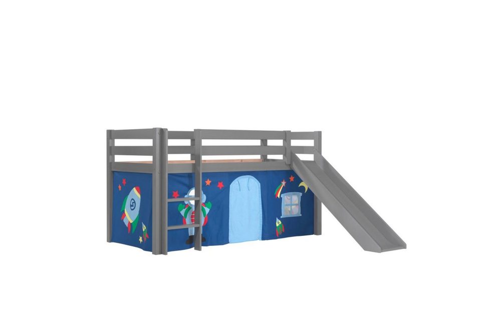 Halvhöjdssäng med gardin Pino Astro Grå, Grå, Med rutschkana, Utan tunnel, Inga fickor