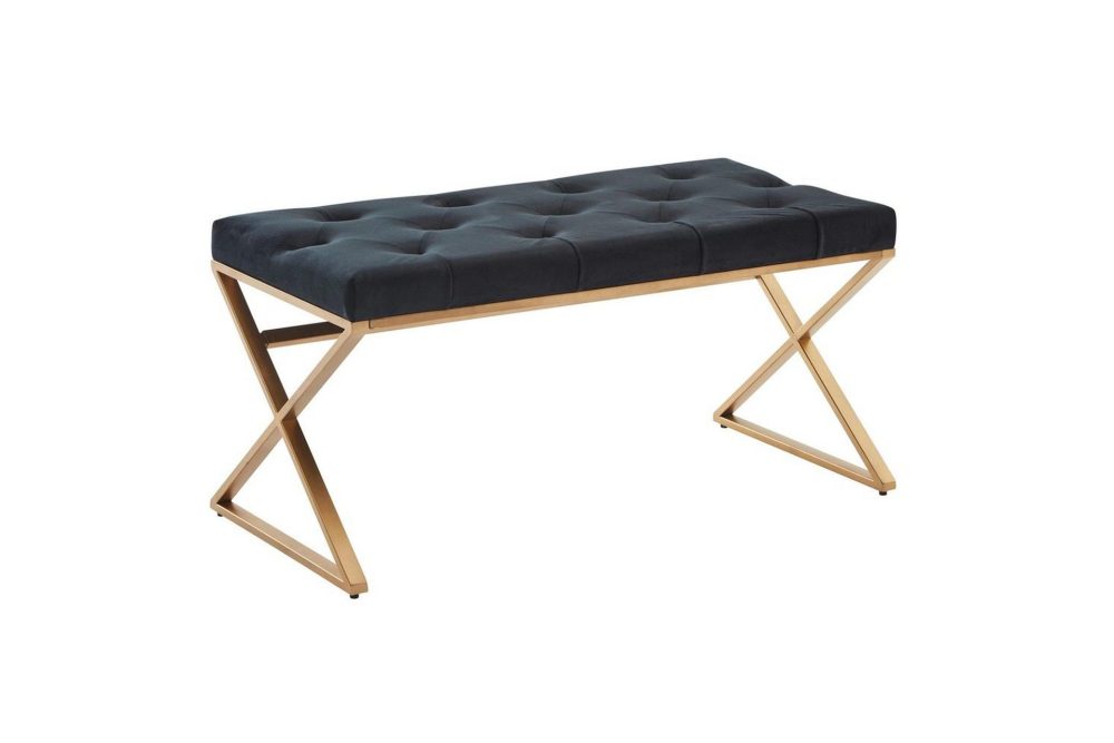 Bänk Wohnling klädd Chesterfield-utseende med sammetsklädsel enkel ram