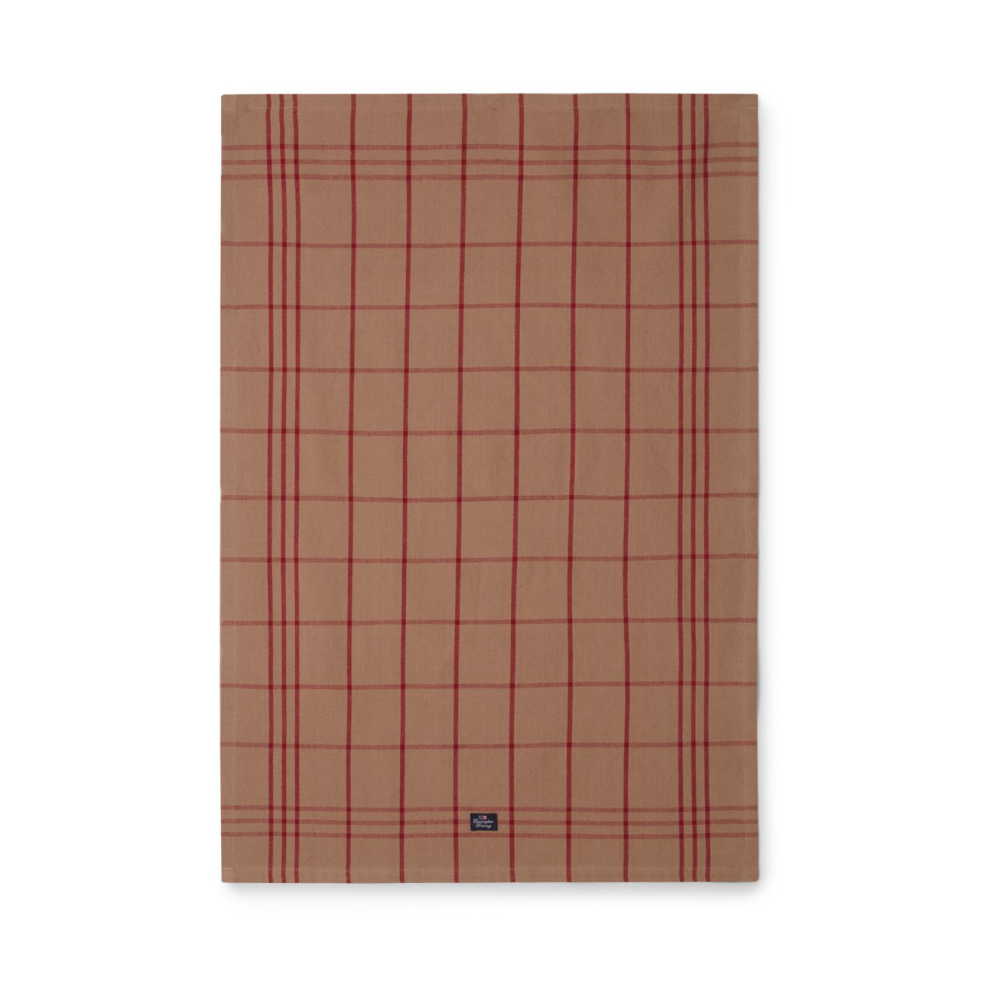 Checked Organic Cotton Oxford kökshandduk 50x70 cm, Beige-red