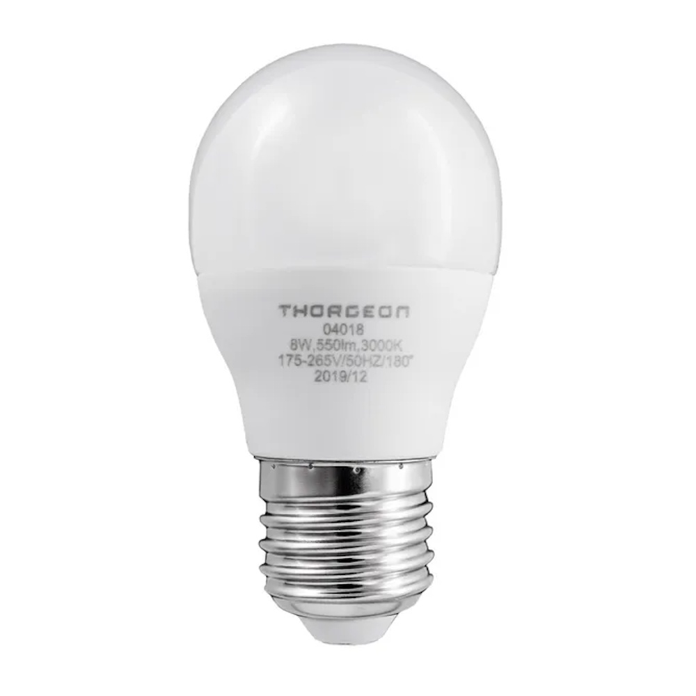LED Lampa 8W 175-265V 3000K 550lm E27 P45 IP20 Varmvit 10st Thorgeon