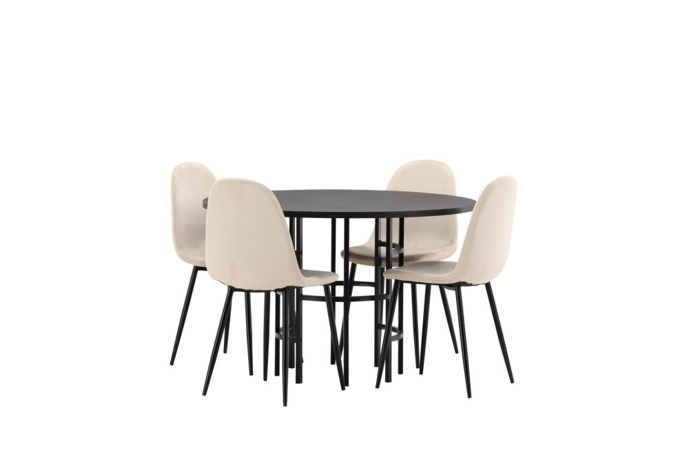 KALISOM Matgrupp 115 cm Rund Beige med 4 DAWNE Stolar
