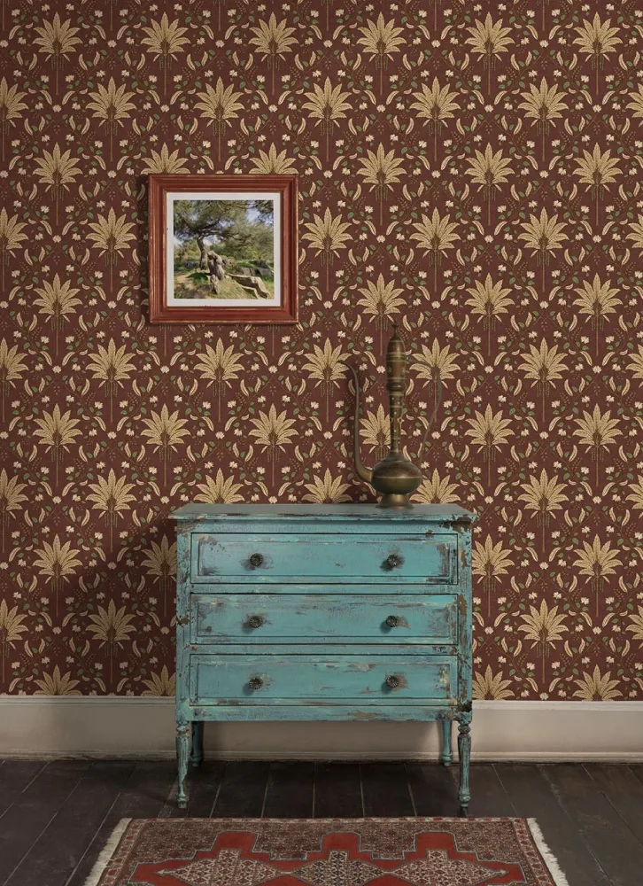 Holden Decor Journey to the East 91792 Tapet Ariara maroon Grön/brun/beige