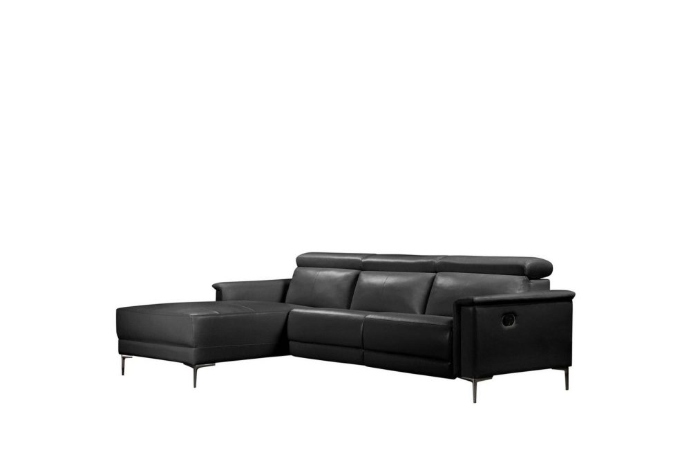 Reclinersoffa med hörn Loft24 Hörnsoffa 3-sits Lund Svart, PU, Vänster Manuell Fåtölj Svart Vänster