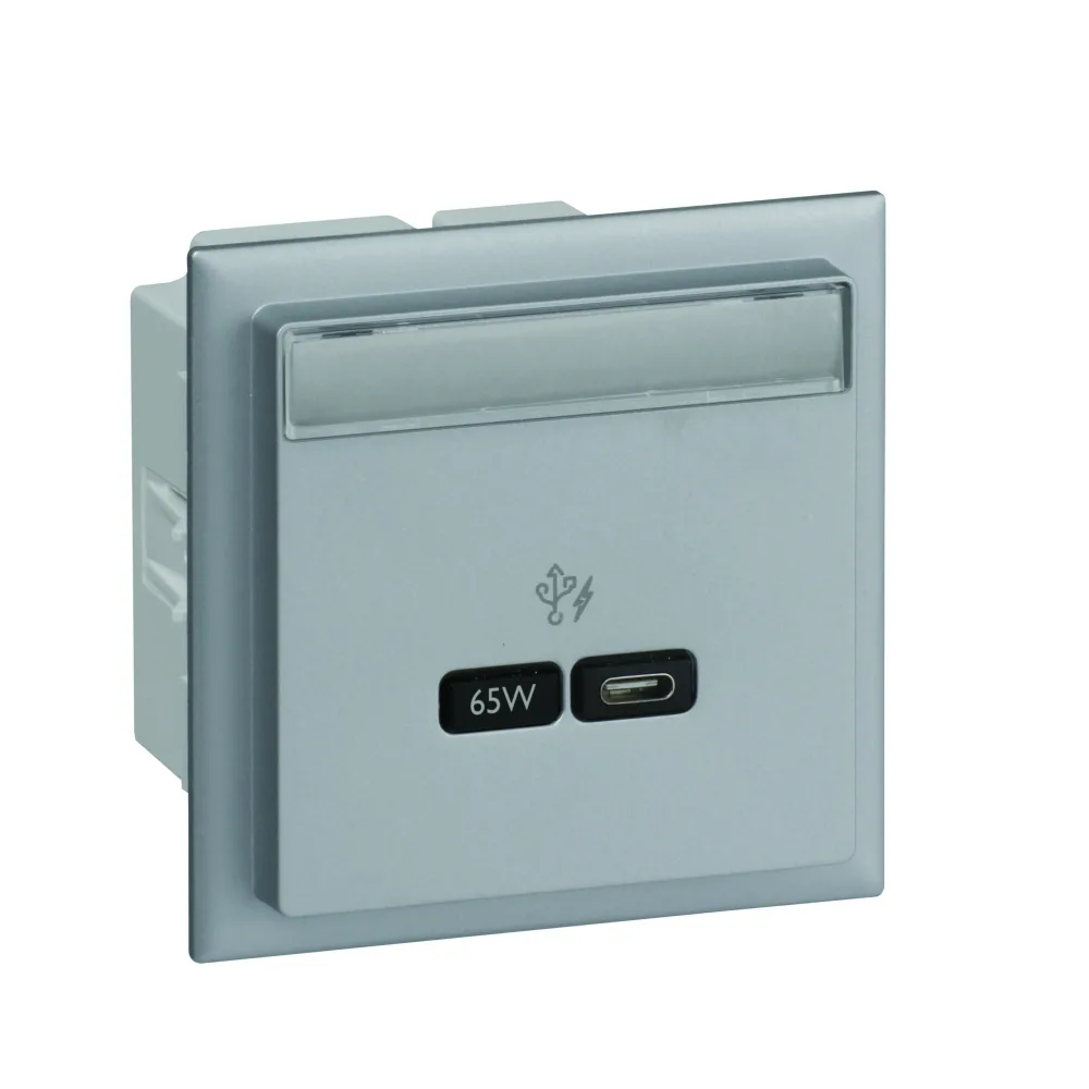 Schneider Electric Unica+ USB-laddare Typ C, 65W Aluminium