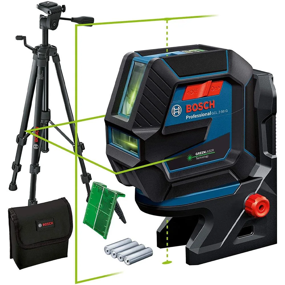 Bosch GCL 2-50 G Kombilaser grön, med batterier och roterande fäste