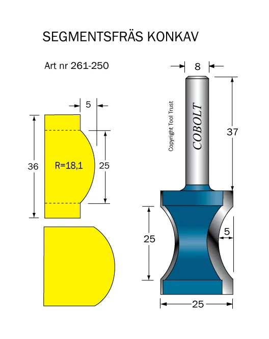 Cobolt 261-250 Segmentsfräs R=18,1 D=25 L=25