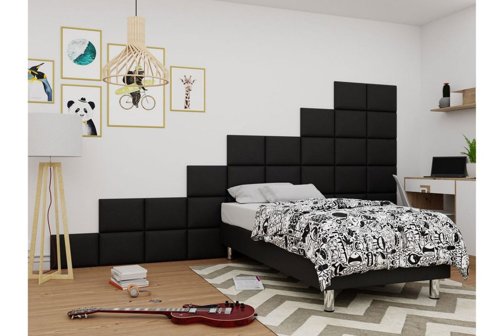 Adeliza Kontinentalsäng 90x200 cm+Panel 40 cm Svart