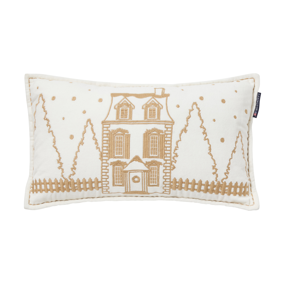 Winter House eko. sammetsbomull kudde 30x50 cm, White-Light beige