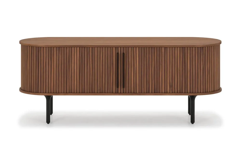 Noira Oval TV bänk Valnöt 150x45 cm Ribbad