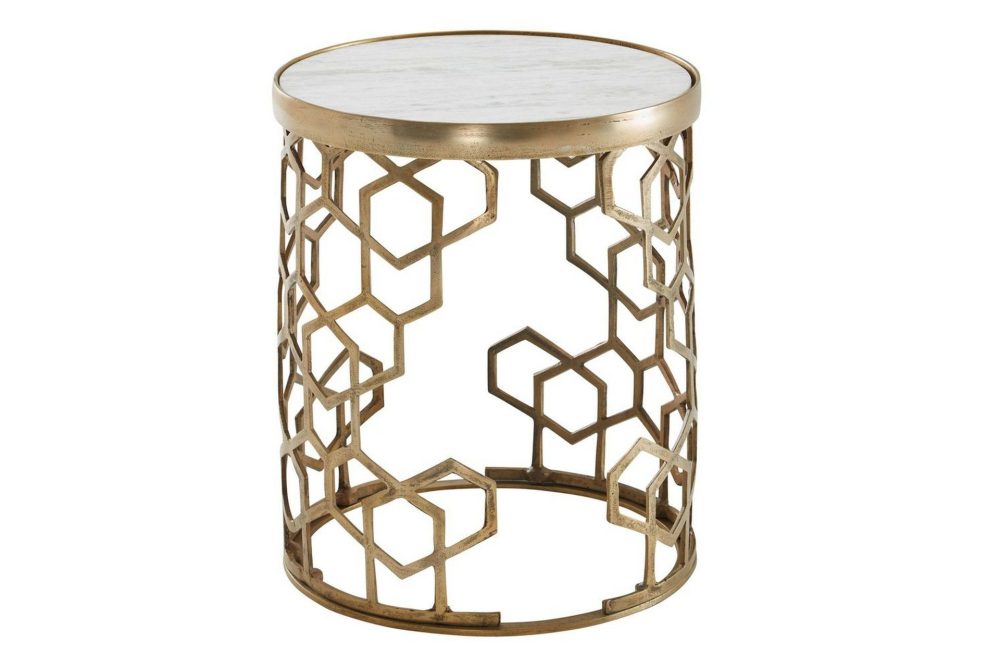 Sido bord Wohnling Äkta marmor rund 44 cm honungskake-optik bas modern